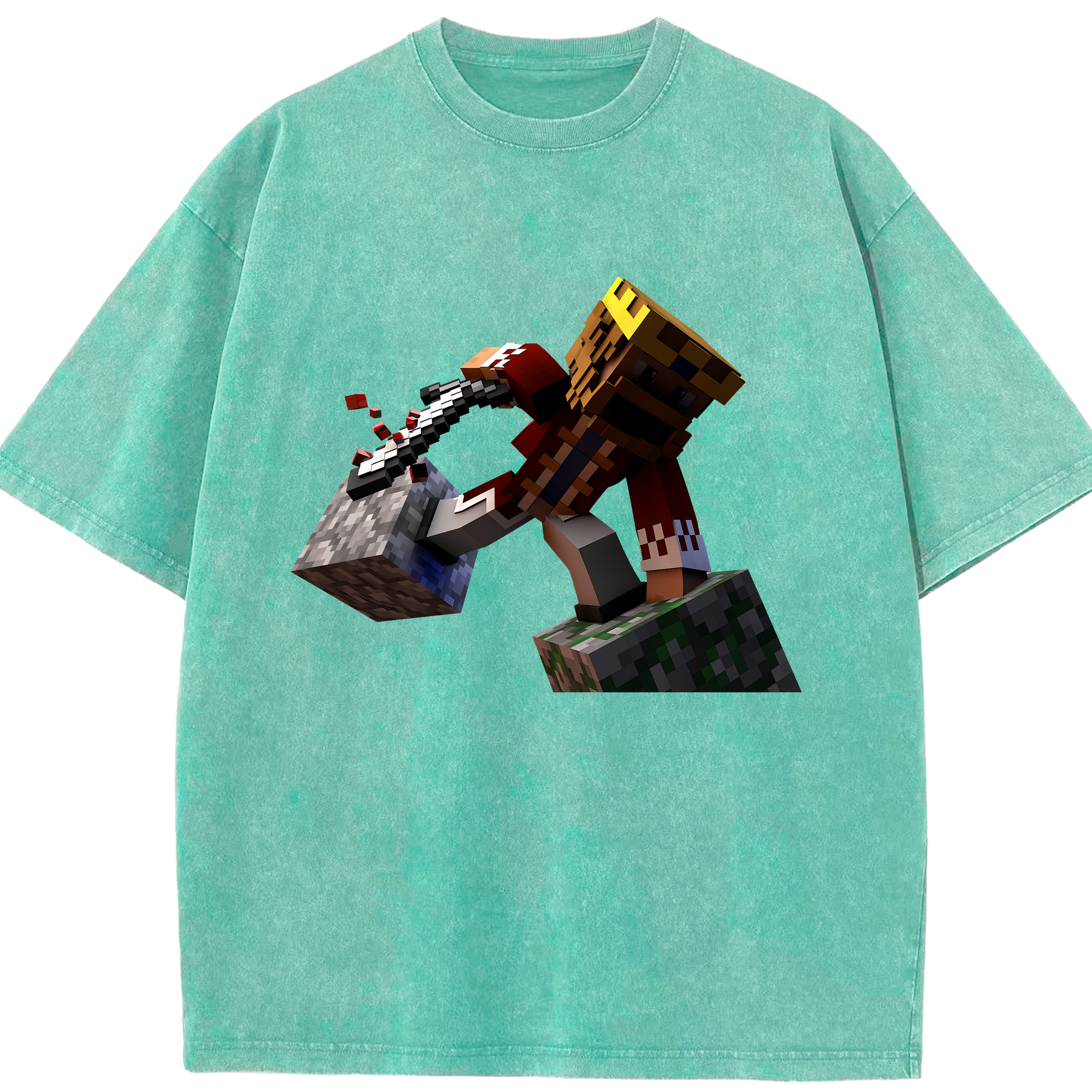 （画像用） マインクラフト ブロックの世界 Minecraft MC Block world 綿100% ヴィンテージ風 半袖Tシャツ（フロントプリント）
